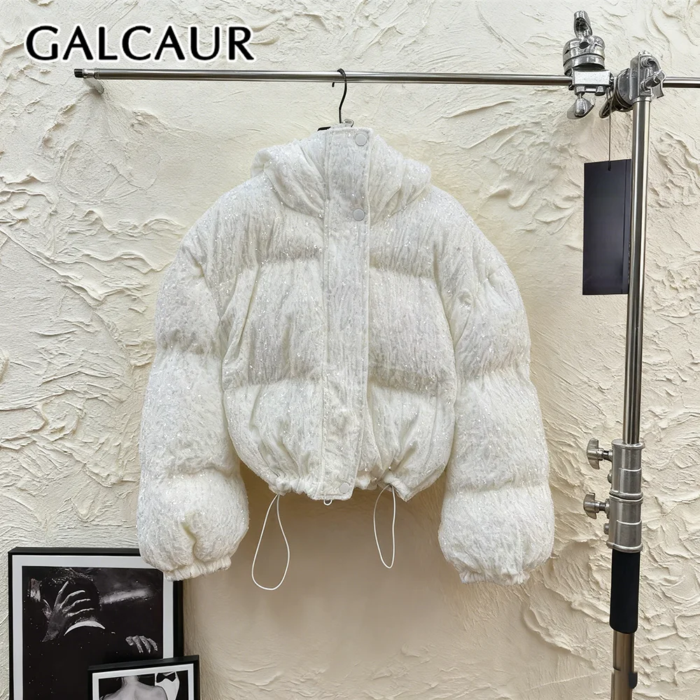 

GALCAUR однотонная шикарная куртка с блестками, женская свободная уличная одежда с капюшоном и длинными рукавами, темпераментные женские куртки, стильная мода