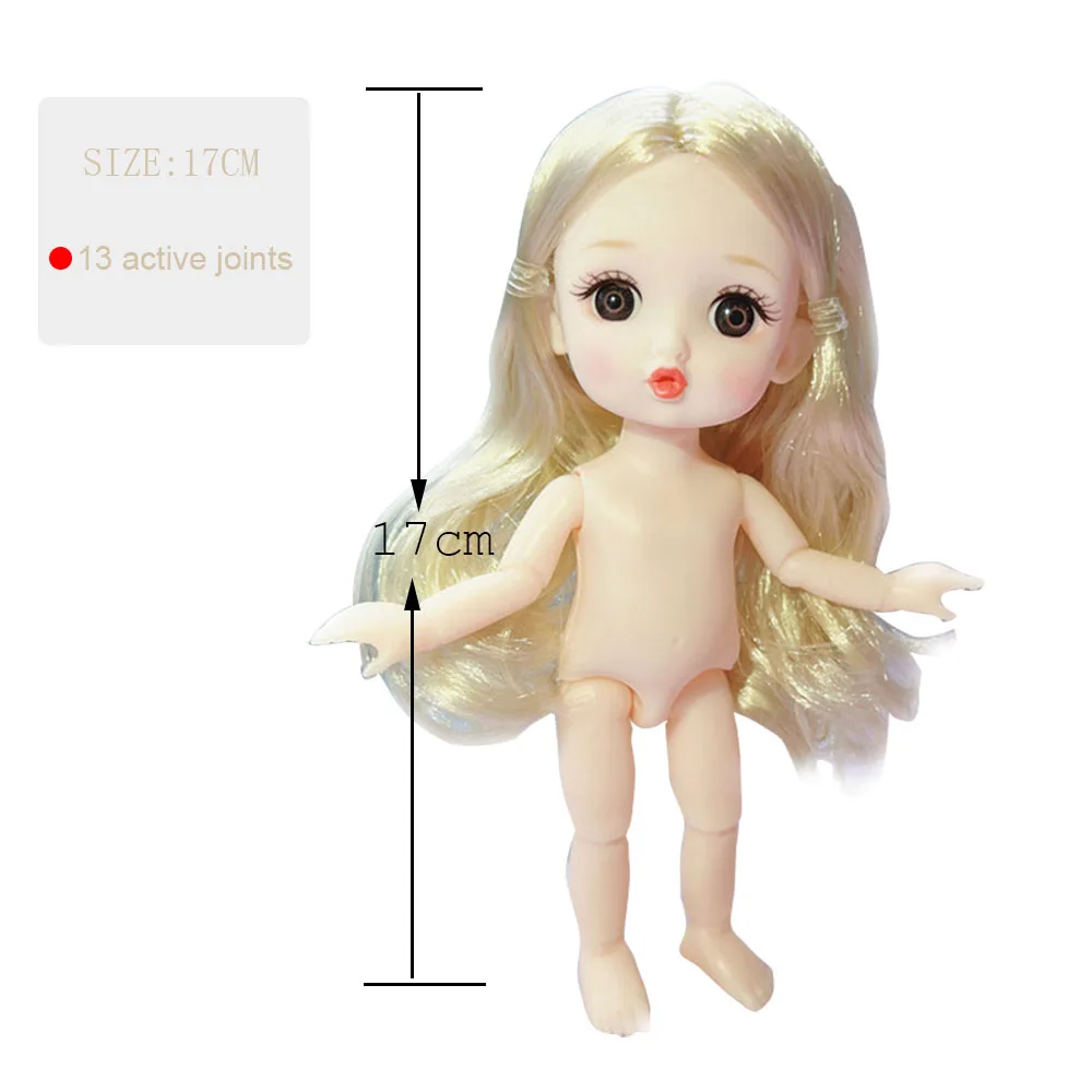 Cute 17 cm bjd Pout Doll Body 1/8 with Head and Shoes Mini Doll Naked Body 13 Movable Joints Charming Big Eyes Kids DIY Toys