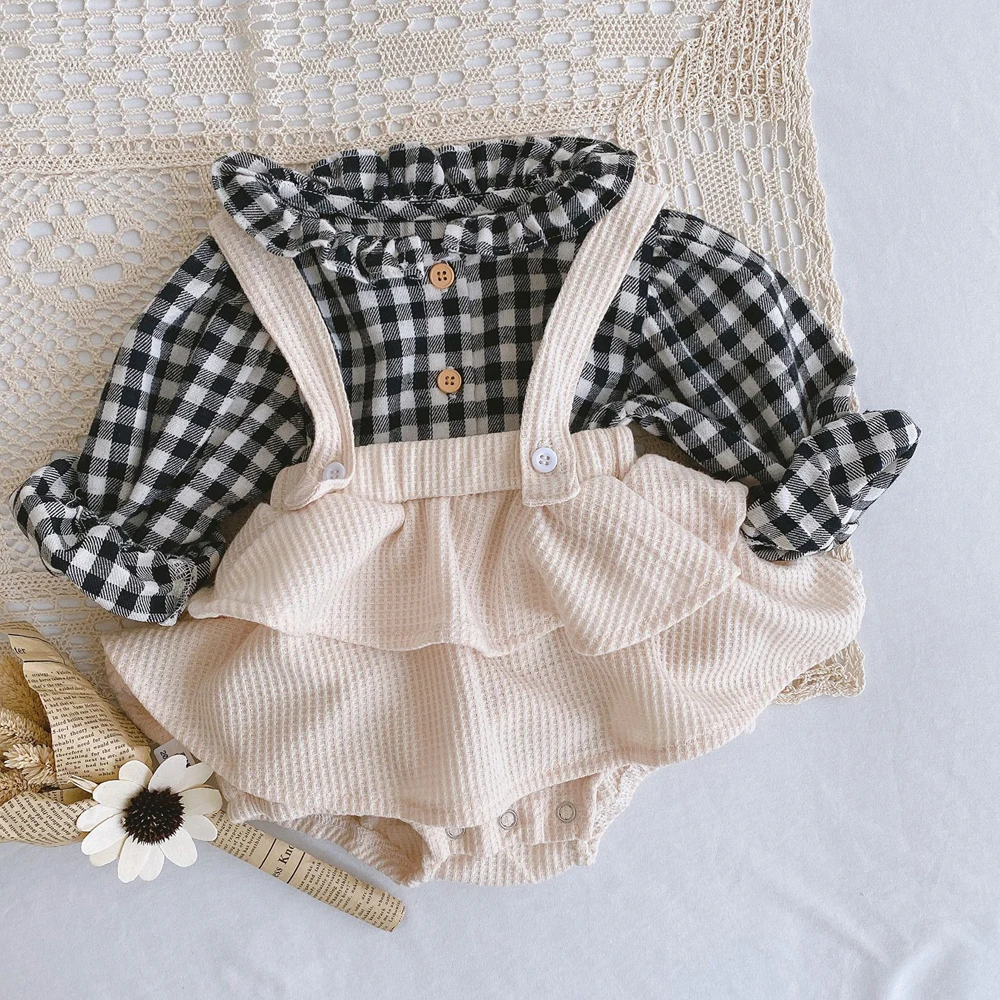 Baby Boutique Clothing Sets Plaid Blouses With Ruffles Bloomers 2pcs Clothing Sets Baby Suits Newborn Baby Items Floral Clothes