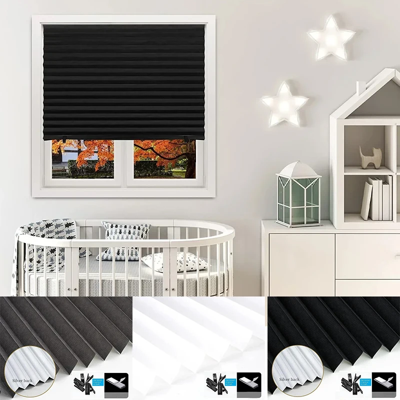

Semi Shading Self Adhesive Pleated Blind Folding Curtain Non Woven Blackout Shade Cordless No Drill for Bathroom Kitchen Balcony