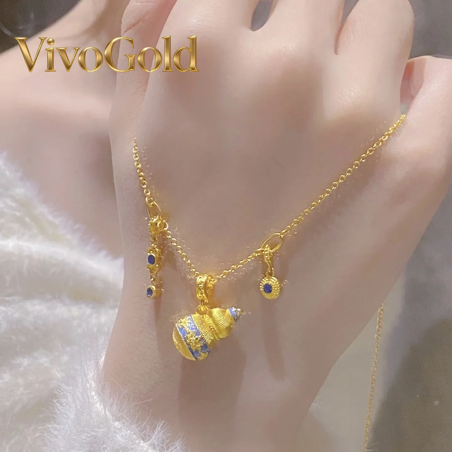 

VivoGold VivoGold Brushed Hoist Point Diamond 9999 24K Real Gold Tassel Necklace for Women Fashion Versatile Light Luxury High-e