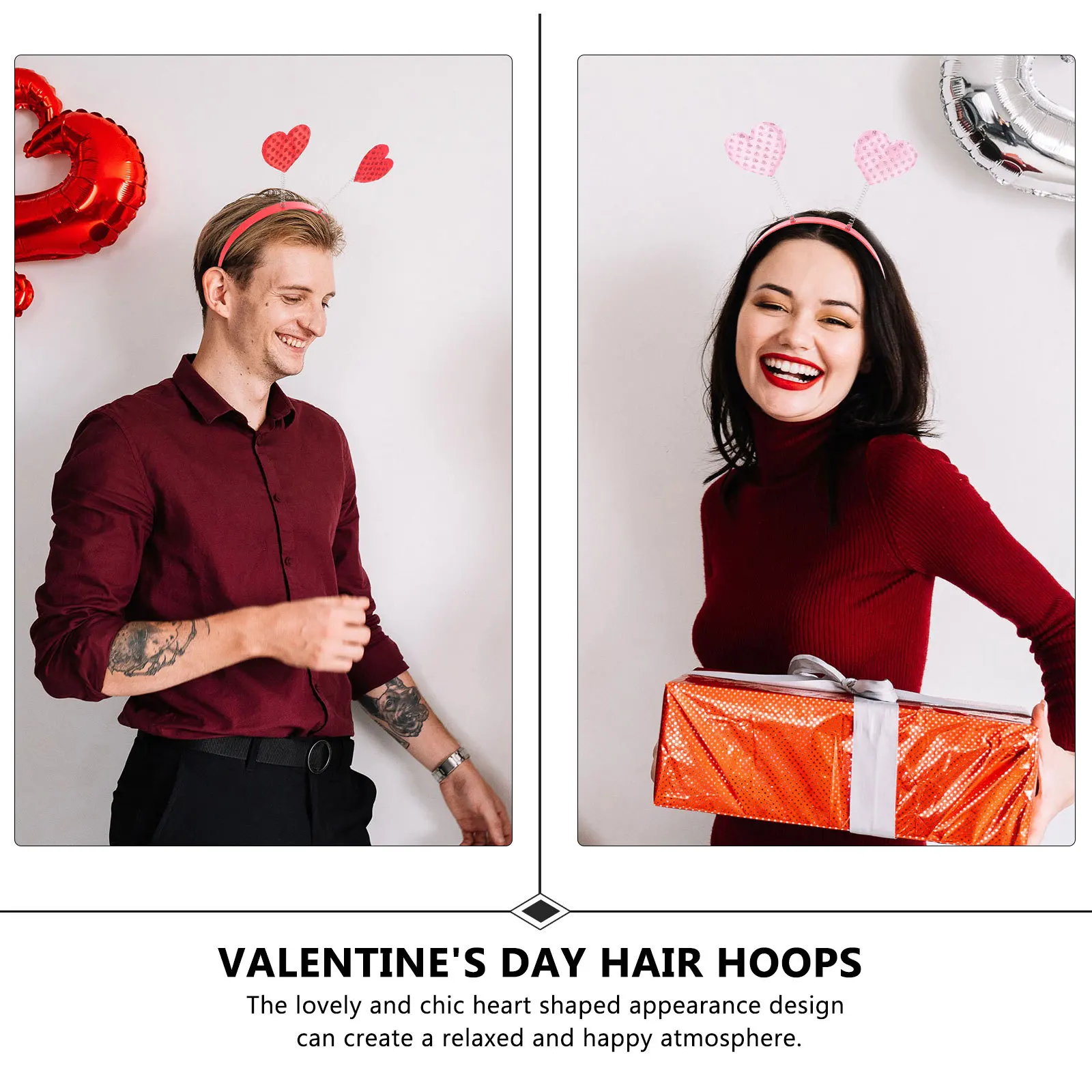 

4Pcs Heart Design Hairband Glitter Heart Headband for Masquerade Wedding Dance Performance Festival Party Valentine's Day Decor