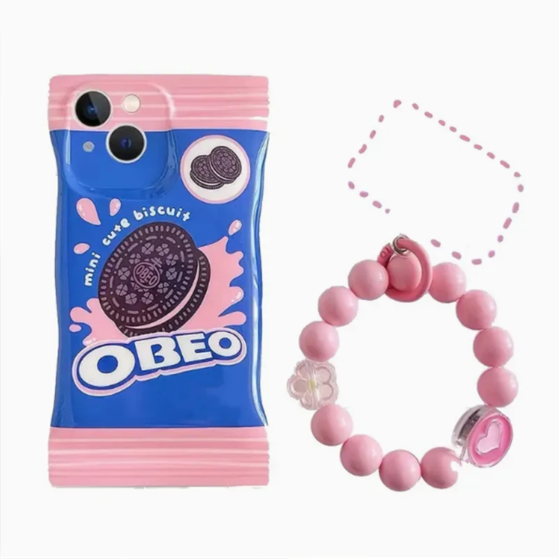 Strawberry Flavored Biscuit Phone Case,For iPhone 14 13 12 11 Pro XS MAX XR 7 8 Plus SE 2020 Silicone Cover With Chain image 4