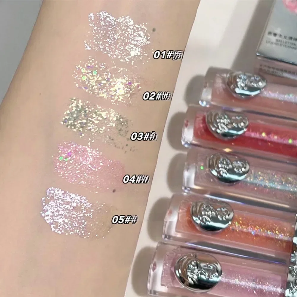 5-kleuren glitter vloeibare oogschaduw markeerstift waterdichte parelmoer glanzende oogschaduw pailletten liggende zijderups make-up cosmetische