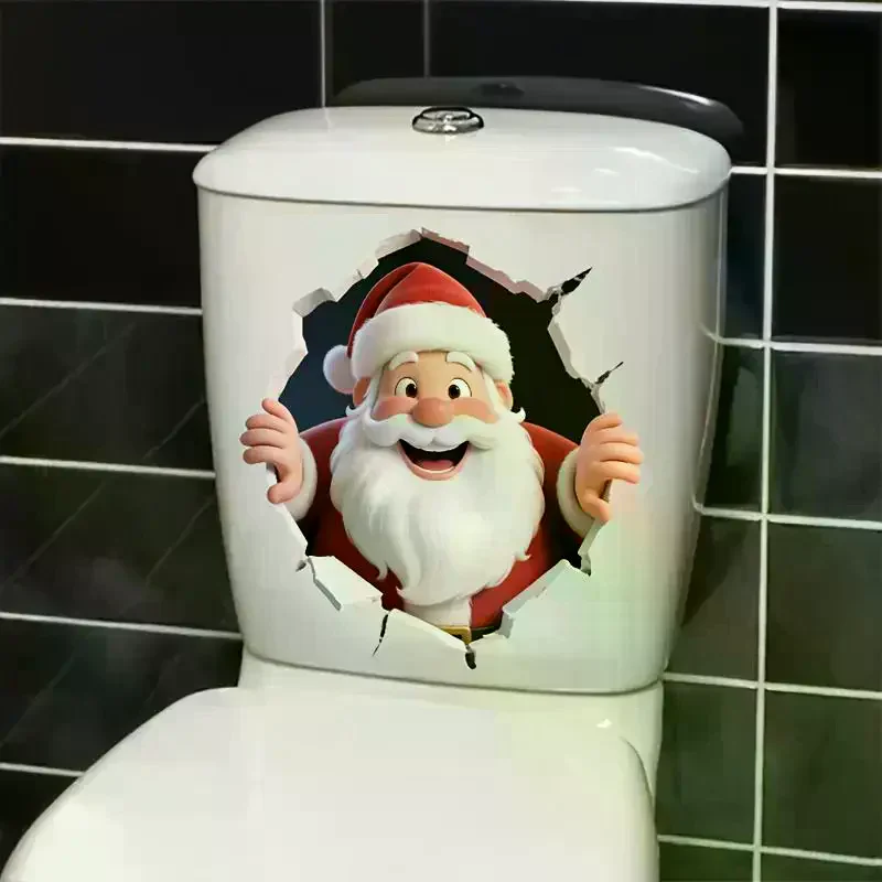 Santa Claus Break-Through Wall Decal PVC Removable Christmas Wall Window Sticker Home Christmas Decoration Gift New Year