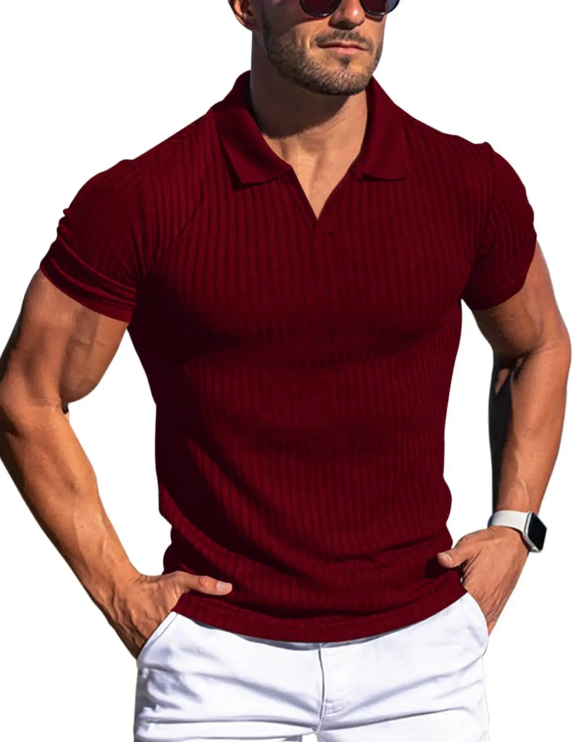 Neues Sommer-Herren-Freizeit-Poloshirt mit Kragen, V-Ausschnitt und Kurzen Ärmeln für den Täglichen Gebrauch – Detail 38
