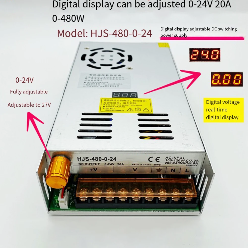 1PC Adjustable DC Switching Power Supply 0-24V 20A 480W Digital Display Regulated Voltage For LED And Industrial Equipment