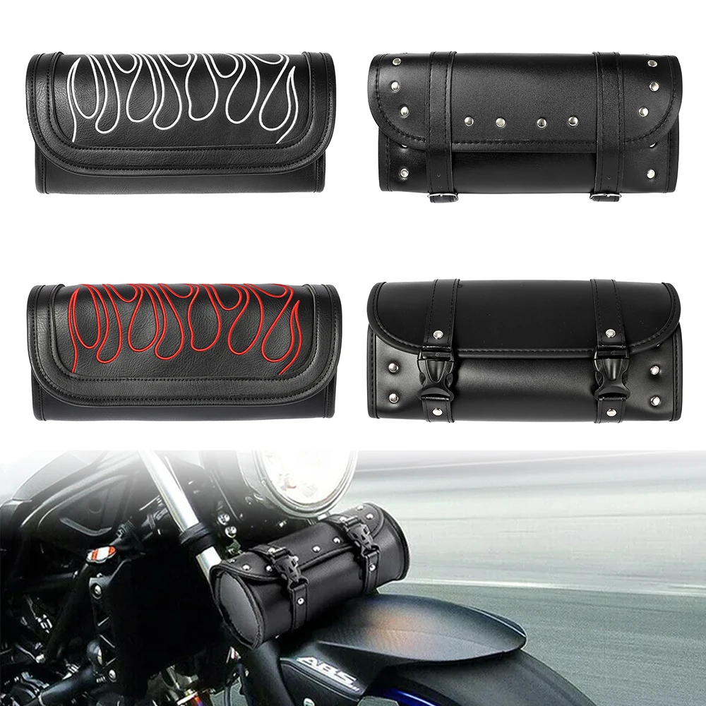 Motorcycle Tool Bag Waterproof PU Leather Universal Saddlebag Front Fork Handlebar Bags Luggage Storage Pouch For Harley