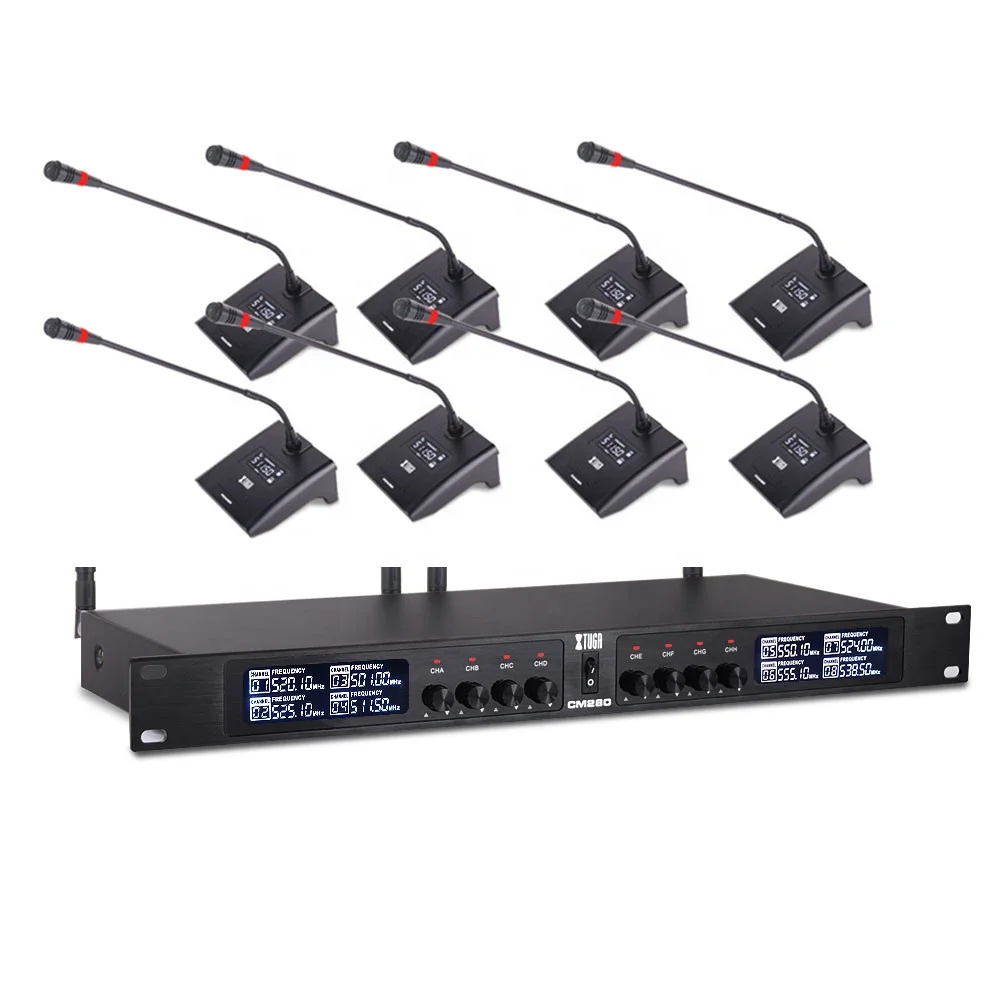 

China Supplier Handheld 8 Channel Wireless Conference Goose Neck Microphone System