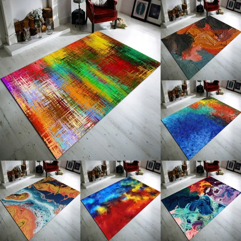 Rainbow Haven Colorful Abstract Rugs Watercolor-Inspired Living Room Carpets Non-Slip Floor Mats Perfect Gifts for Vibrant