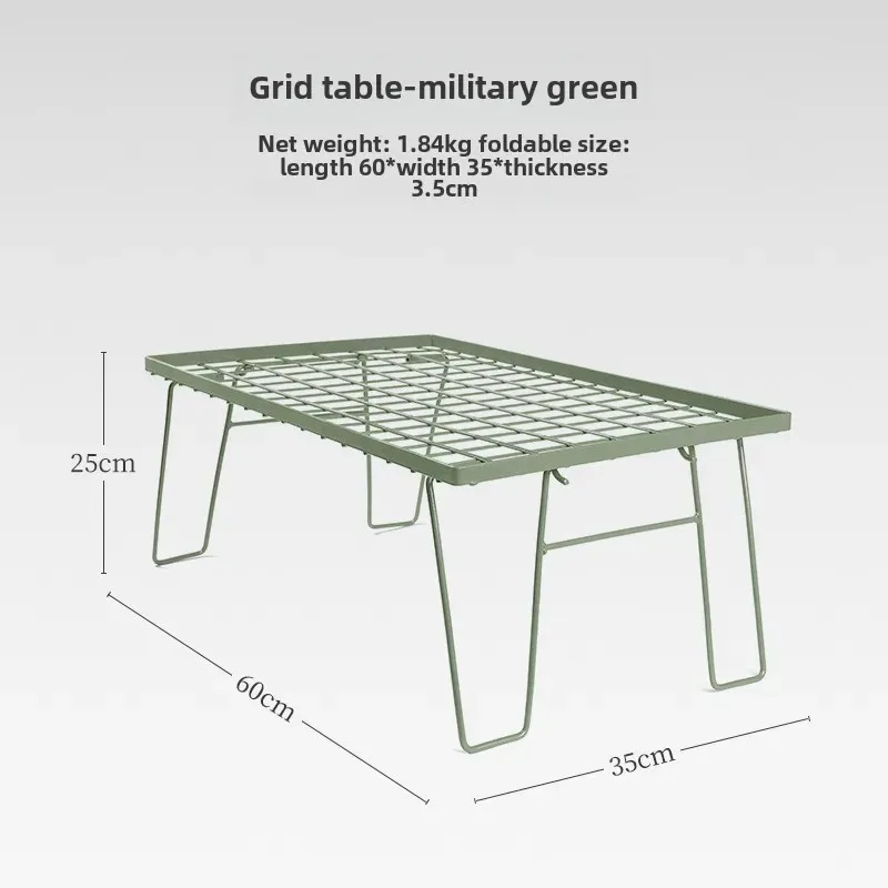 

Foldable Camping Table with BBQ Grid, Corrosion-Resistant Mesh Top & Stackable Storage for Picnics/Cookouts(Green)