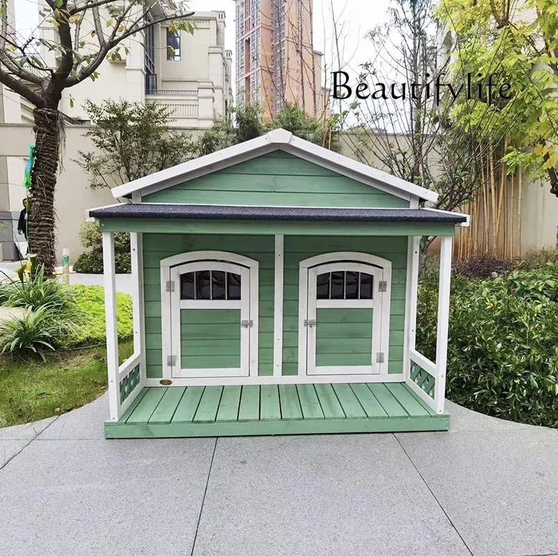 Kennel Small and Medium-Sized Dogs Solid Wood Pet Dog House Cat House Double Door Villa Waterproof Outdoor