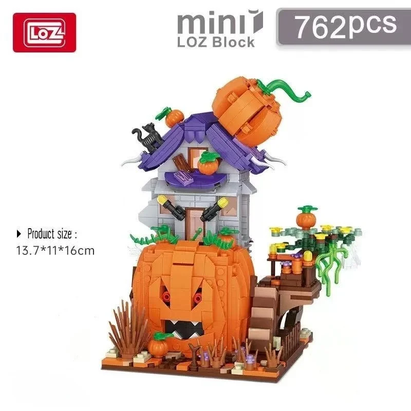 

LOZ Halloween classic pumpkin house building blocks set, with multiple movable toy ornaments, Halloween gift for adults and kids