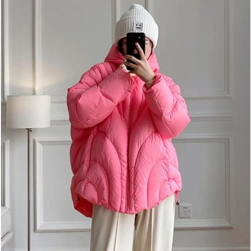 

Women's Down Jacket High-end Winter Warm Coats Pink White New Korean Comfortable Jackets for Women Loose Puffer Jacket Women