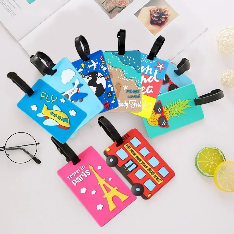 Cartoon Colors Luggage Tags Backpack Bags Suitcase Name Tags Pendants Cute Funny Airplane Boarding Labels Travel Accessories