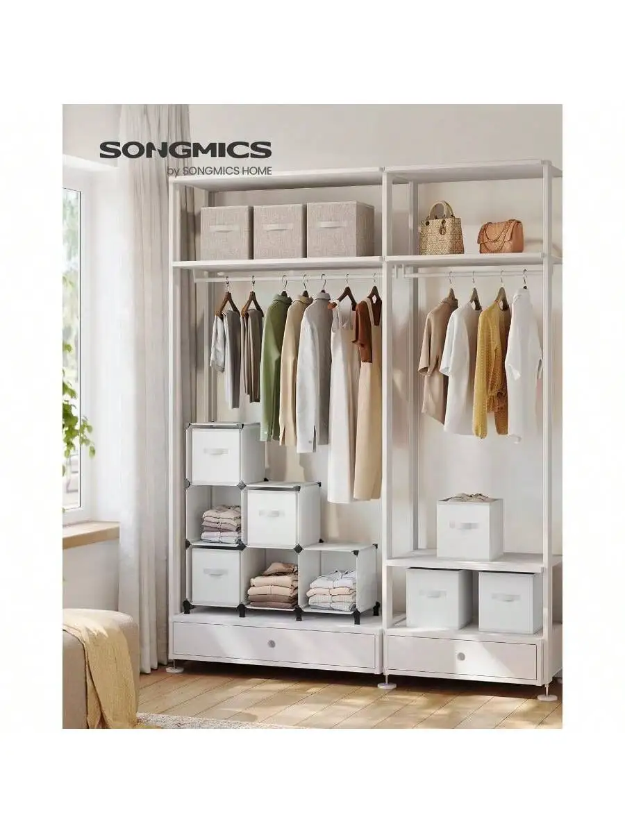 SONGMICS Cube Storage Organizer With Storage Boxes, Set Of 9-Cube Organizer, 9 Collapsible Non-Woven Fabric Bins, Customizabl