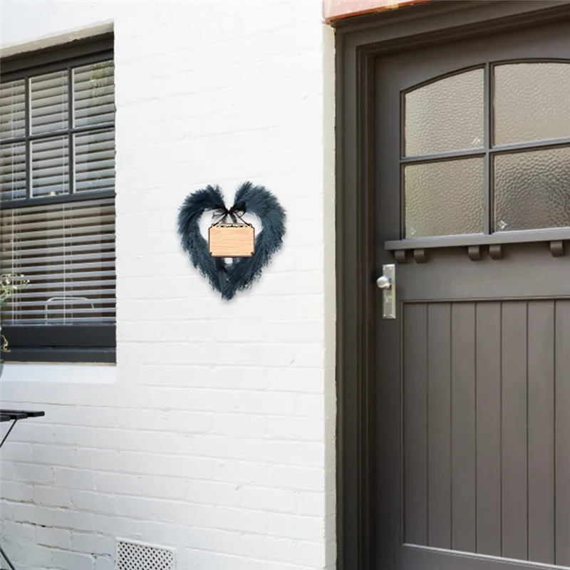 ABZL Corona de Pampas de imitación, adorno de pared de puerta de otoño en forma de corazón de 16,14 pulgadas, corona Artificial de Navidad para estilo bohemio