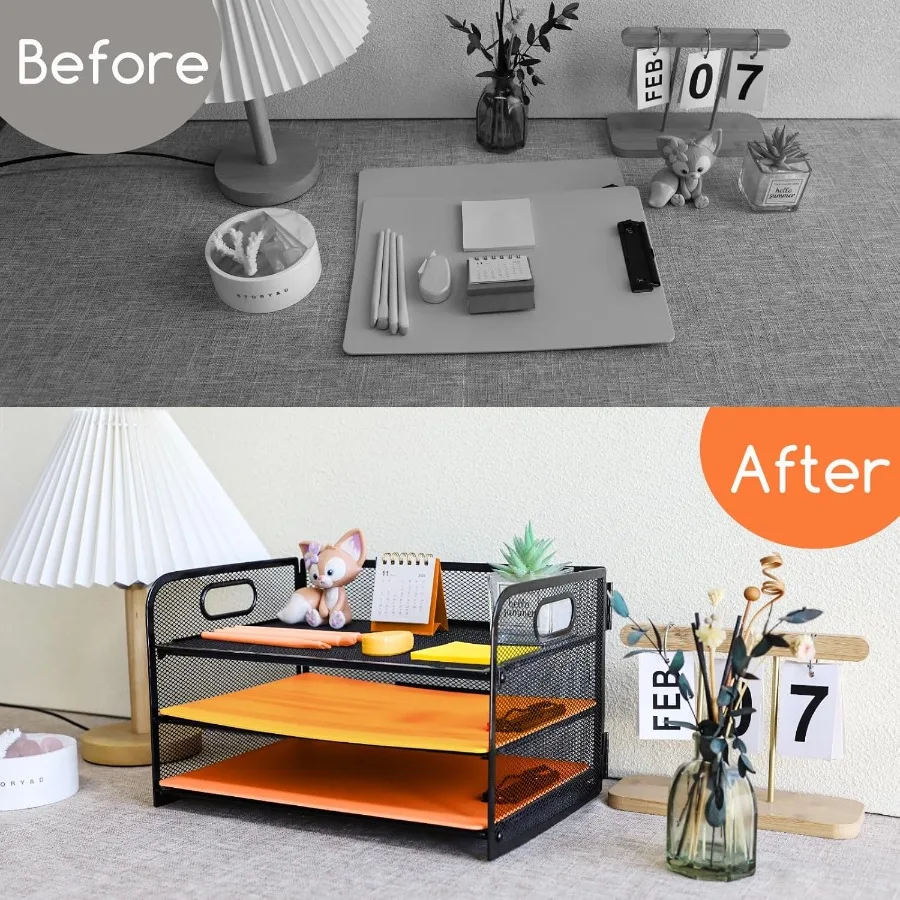 3 Tier Letter Tray Paper Organizer with Handle for Home Office School Desk - Desktop File Folder Sorter Holder with Compact Des