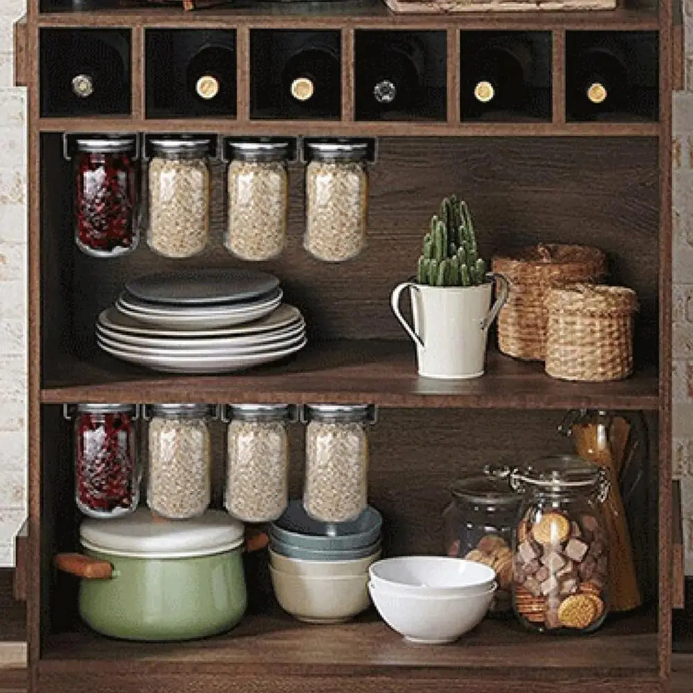 1 Set Under Cabinet Canning Rack for 4/8/12/16/24/32/64OZ Food Glass Jar Storage Hanging Rack Kitchen Accessories
