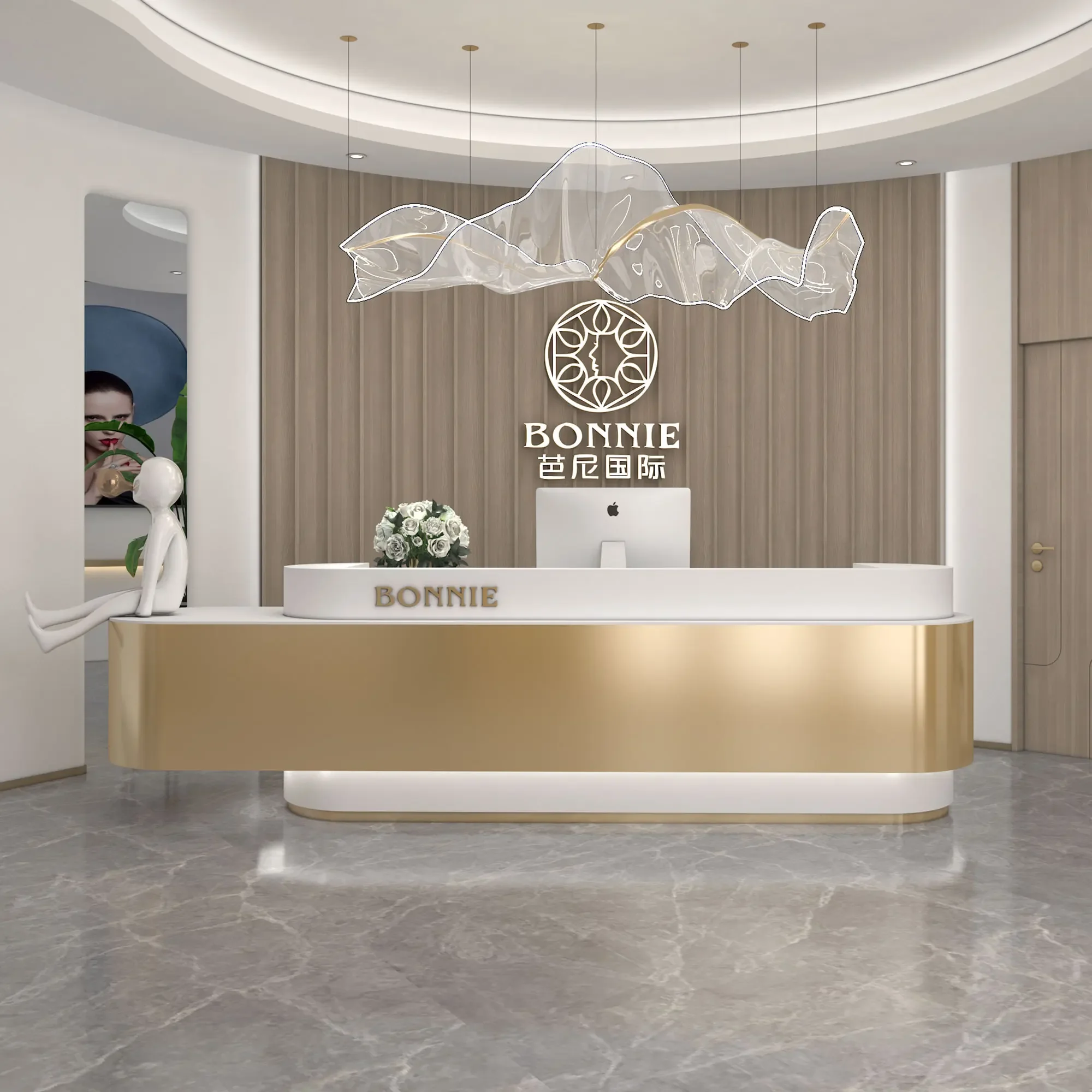 

Стойка регистрации Компания Обучение краски Институция Простой современный салон красоты Магазин одежды Маленькая барная стойка Кассир