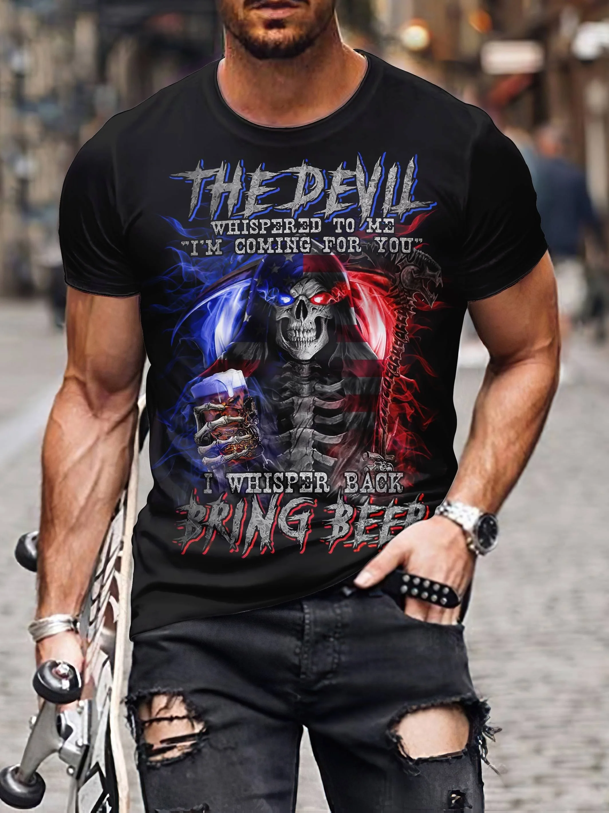 Fashion Popular Skull Pattern Theme High Quality Men's T-shirt 3D Fashion Summer O-Neck Shirt Clothing Plus Size Sports Top Str