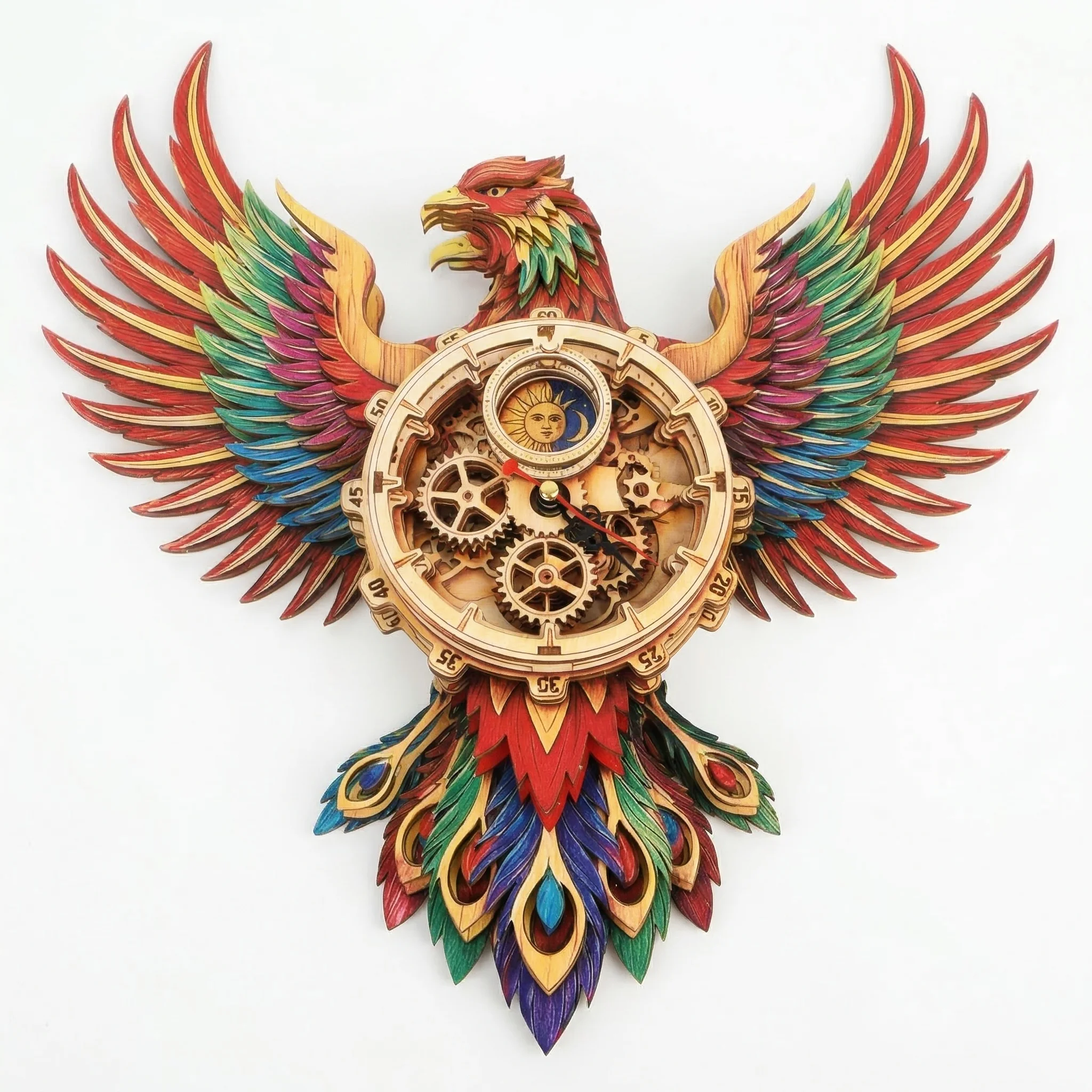Phoenix 3D Wooden Puzzle Clock Kit DIY Assembly Wooden Model Kit Desktop Home Decor Ornament Clock Model Kit for Adults Gift