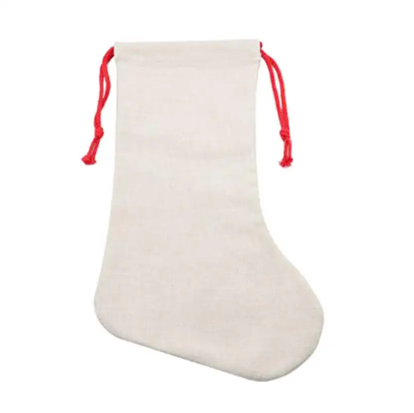 Sublimation Christmas Candy Bag White Blank Stockings Cotton Linen Socks Thermal Transfer Short Plush Gift Bags ni113