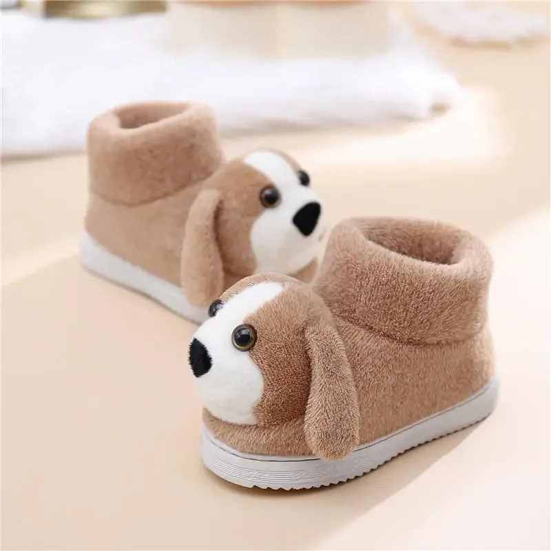 Cartoon Dog Home Slippers for Girls Boys Lighted High Top Cotton Shoes Indoor Soft Non-slip Winter Boots Warm Plush Kids Shoes