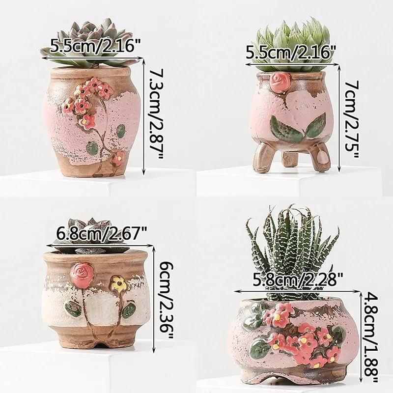 Mini Flower Ceramic Flowerpot Korean Ins Color Hand-painted Desktop Thumb Flowerpot Balcony Meat Flowerpot Family Garden