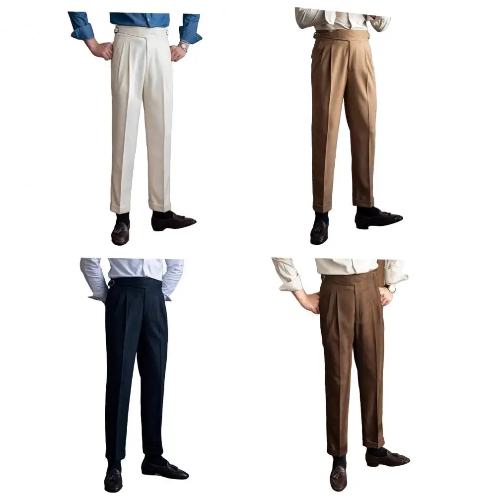 

Классические брюки с высокой талией, мужские винтажные прямые брюки на шнуровке с поясом, весна-лето, мужские модные плиссированные узкие брюки, брюки