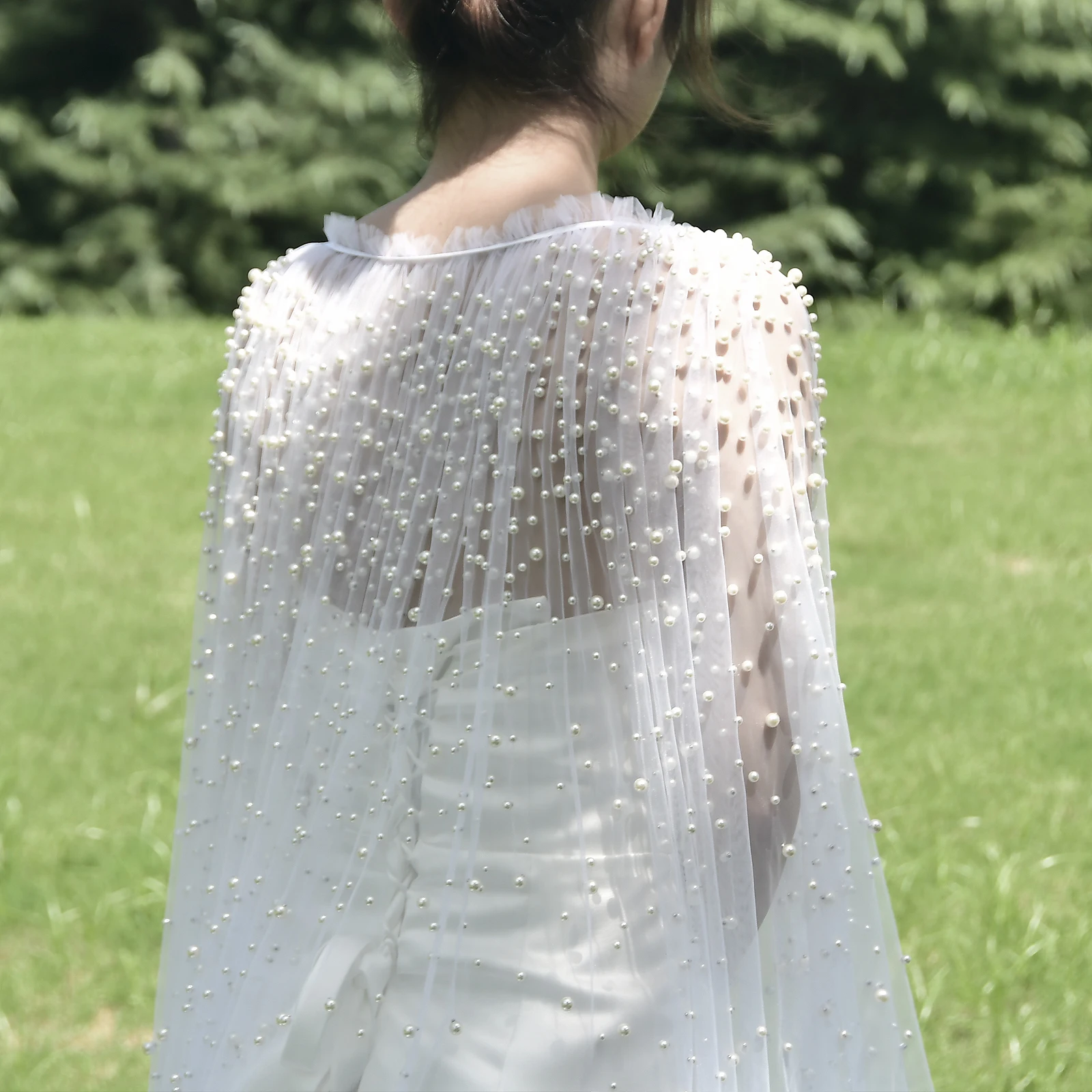 

VG02 Wedding Bolero Pearls Beaded Cape Veil Bridal Shawls for Wedding Dress Women's Jacket Cloak Covers Shoulders for Party