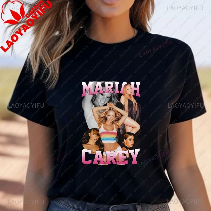 Mariah Carey Classic Poster Print Ladies Fashion Top, Everyday Casual Street Wear,Spring Summer Ladies Top Cotton 0 Neck T-shirt