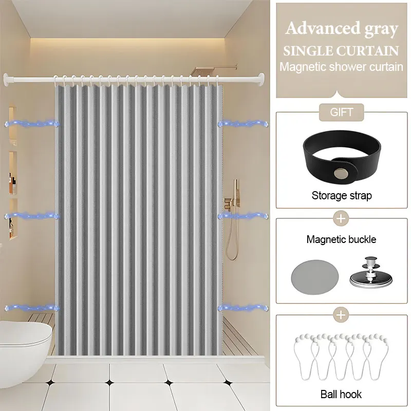 No Drill Semi Transparent Shower Curtain Soft Glow with Hooks for Dark Small Bathroom Easy Install Keep Bright Feel Spacious