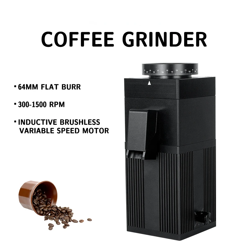 

GC64 Coffee Grinder - 64mm Flat Burr, Fine Adjustment for Espresso, Pour Over, 110-240V Variable Speed Coffee Bean Grinder