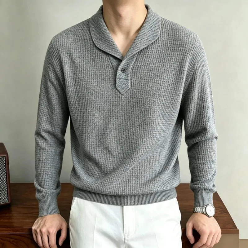 Nueva Camiseta Polo de Manga Larga para Hombre | Cuello Henley Vintage | Corte Casual Ajustado | Color Sólido | Otoño Invierno