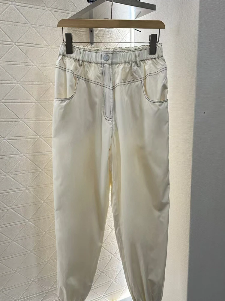 

2025 Summer New High Waist Casual Trousers with Back Pockets – Tie Cuff ¾ Length Pants for Women