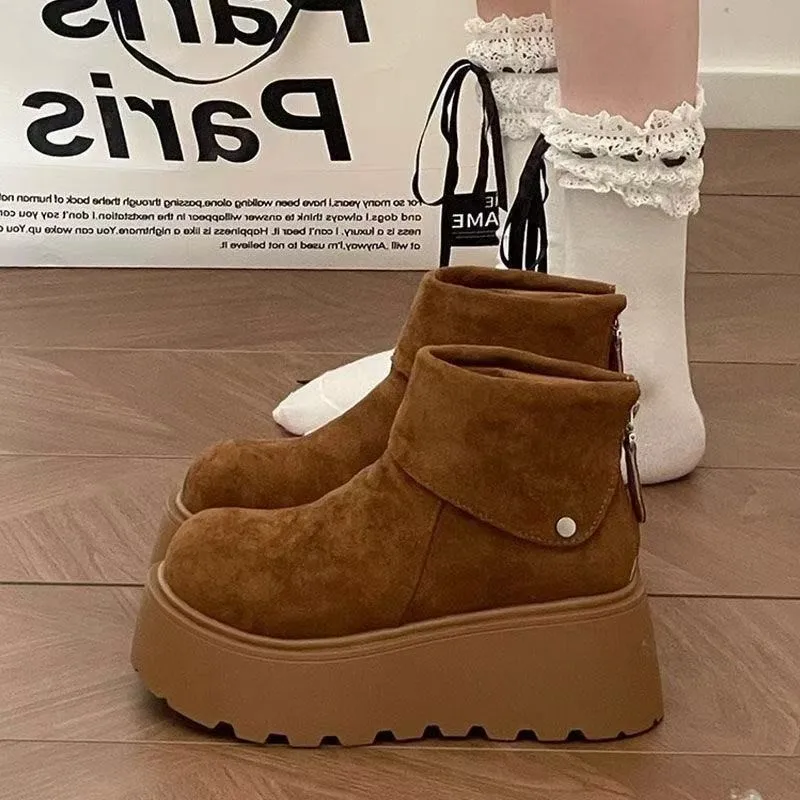 

Sponge cake thick soled snow boots for women in winter 2025, new warm and height increasing cotton shoes and boots