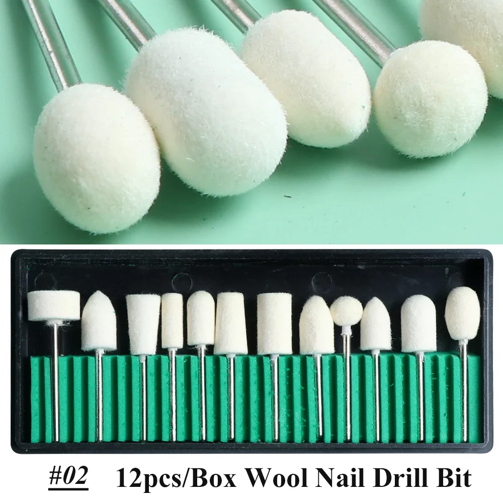 Emery Quartz Nail Art Drill Bits with Soft Wool Stone Polish Head Sanding Band for Manicure Machine Accessories NAD045