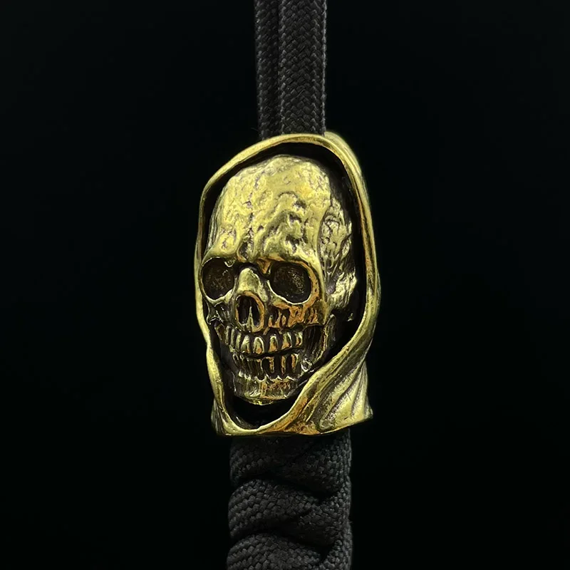 Brass Hooded Death God Skull Head Knife Bead DIY Paracord Accessories Hangings Jewelry Punk Vintage Outdoor EDC Lanyard Pendants