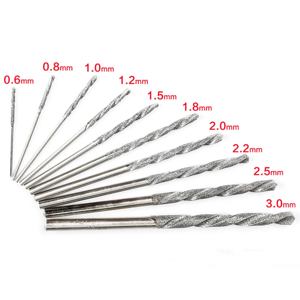 5Pcs Set Twist Bohrer 0,8 mm-3mm Diamant Beschichtete Tipped Spitze Twist Bohrer für Glas Schmuck Stein Fliesen