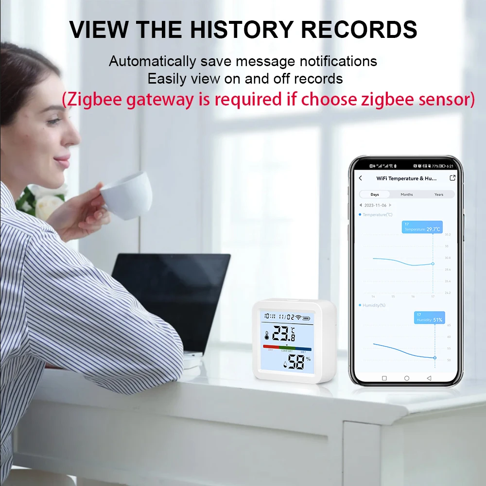 Zigbee or WiFi Temperature Humidity Sensor Tuya APP Hygrometer Thermometer Backlight Smart Life Support Alexa Google Assistant