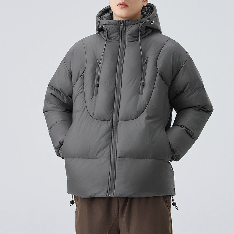 

Мужская короткая хлопковая куртка, однотонная обтекаемая одежда, куртка на молнии, зимняя новая свободная белая кокосовая теплая зимняя куртка