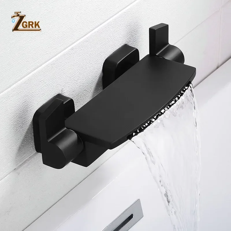 Waterfall Bathtub Faucets Black Bath Shower Set Gold Shower Bathtub Mixer Tap Dual Contral Shower Wall Mounted for Bathroom