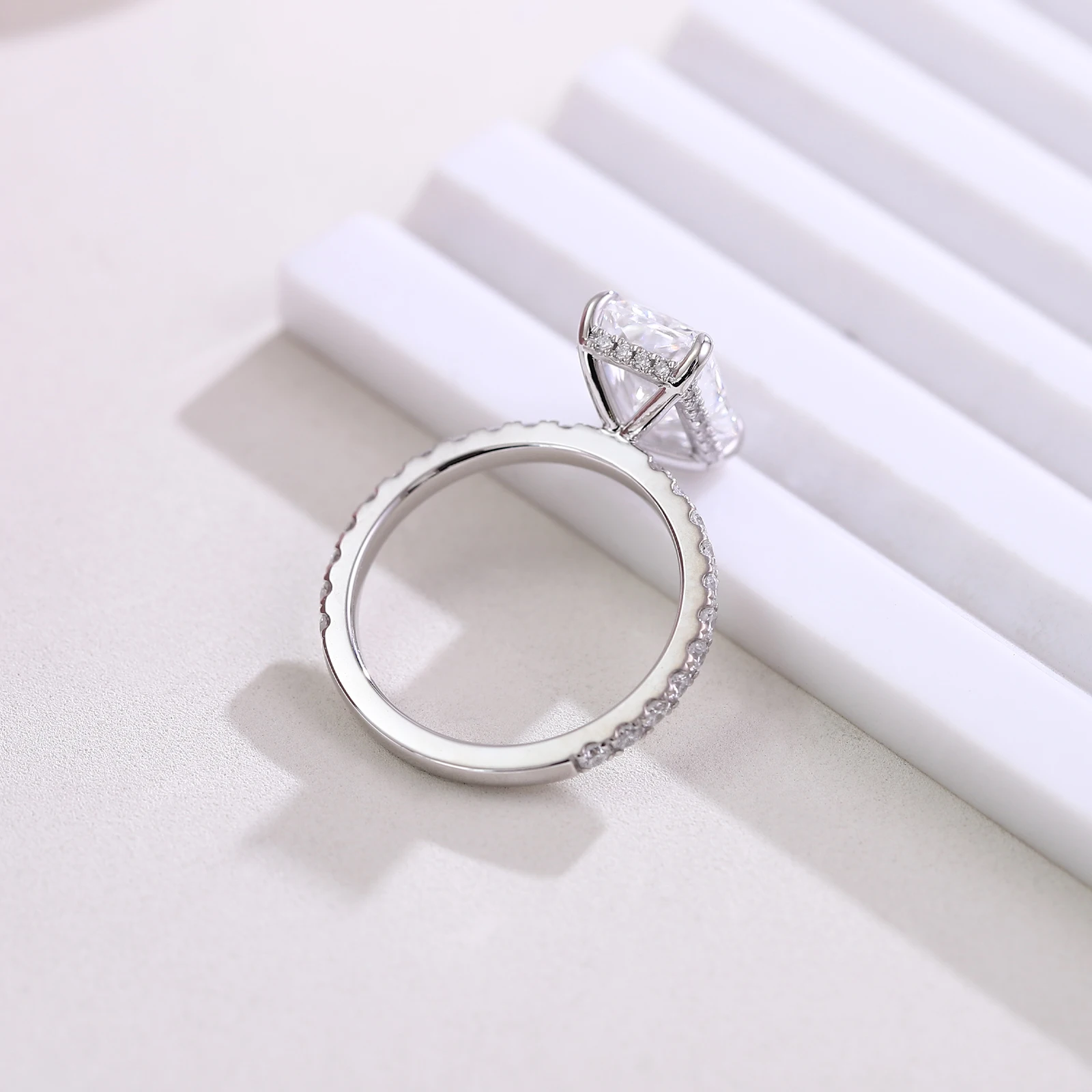 

Provence jewelry 14K white gold wedding ring 4CT radiant cut moissanite promise engagement rings classic shiny birthday gifts