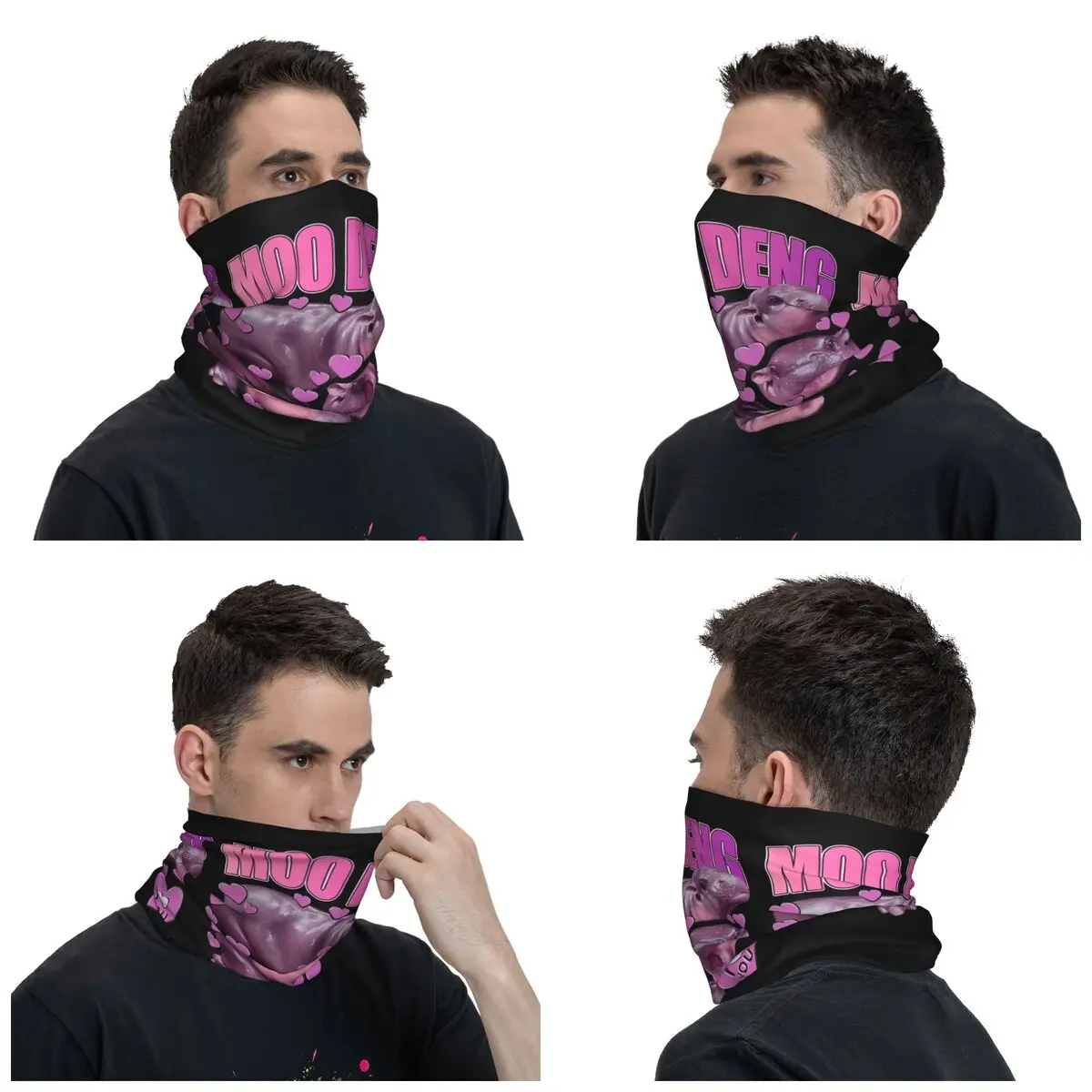 Moo Deng The Famous Baby Pigmy Hippo Bandana Neck Cover Printed Wrap Scarf Warm Face Mask Riding Unisex Adult All Season