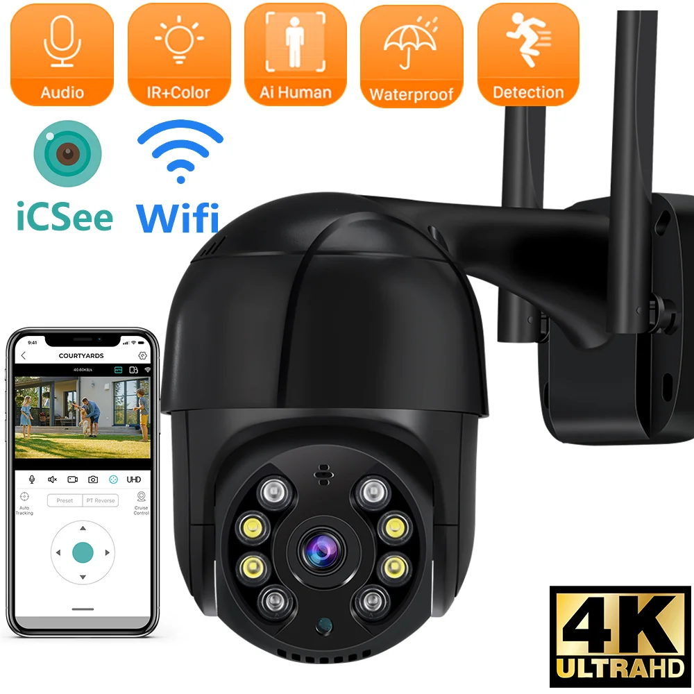 8MP 4K IP Camera 5MP Wireless WIFI Camera Speed Dome Auto Tracking PTZ Camera Smart Home Outdoor Surveillance Monitor ICSEE APP