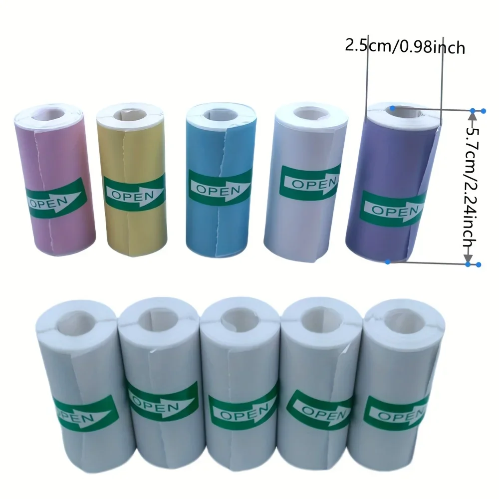 10 لفات من ورق الملصقات الحرارية الملون عبوات ذاتية اللصق للطابعات الصغيرة وملصقات الكاميرا، خالية من البقايا لسجل القصاصات