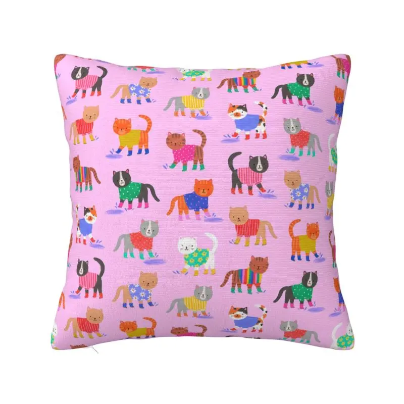 Custom Luxury Splash Cats On Pink Cushion Cover Soft Pillow Case