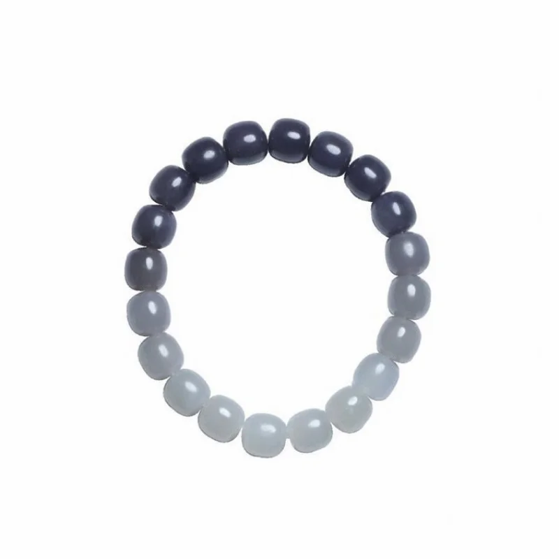 Xinjiang Hetian Old-Styled Smokey Gradient Color Smoky Gray Violet JadeShaped Bead Bracelet