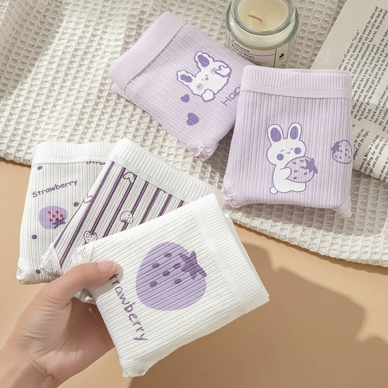 5 Pcs/Set Purple Rabbit Cotton Panties Female Underpants Women Shorts Seamless Lingerie Underwear Plus Size Sexy Pantys M-XL